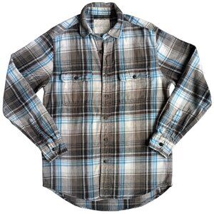 Aeropostale Men's Long Sleeve Plaid Flannel Shirt Gray & Teal Blue | S